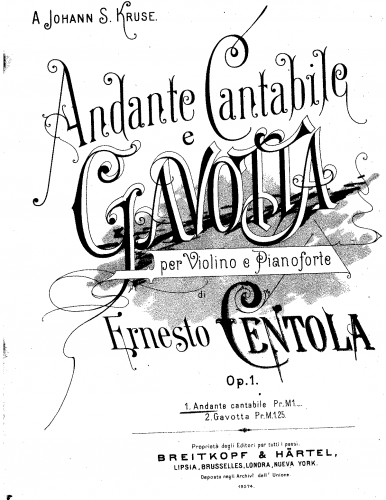 Centola - Andante Cantabile e Gavotta per violino e pianoforte, Op. 1 - Score and violin part