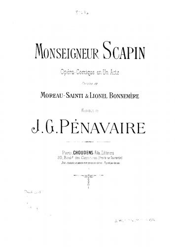 Pénavaire - Monseigneur Scapin - Vocal Score - Score