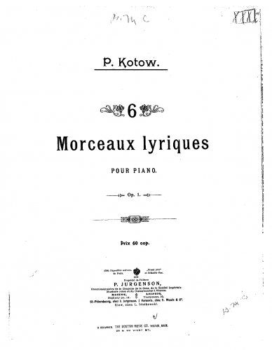 Kotoff - 6 Morceaux lyriques, Op. 1 - Score