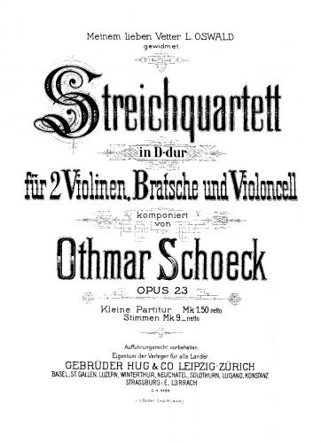 Schoeck - String Quartet No. 1 - Score