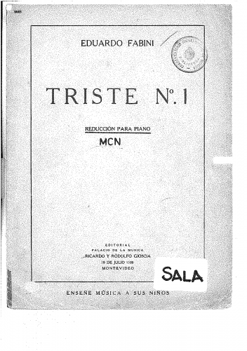 Fabini - Triste No. 1 - For Piano solo - Score