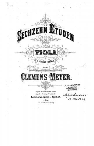 Meyer - 16 Etüden für Viola - Score