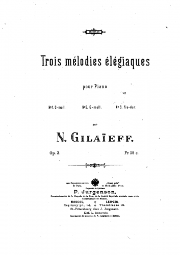 Zhilyayev - Trois Mélodies élégiaques, Op. 3 - Score