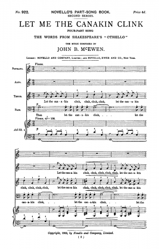 McEwen - Let Me the Canakin Clink - Score