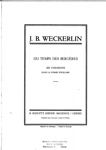 Weckerlin - Du Temps de Bergères - Score