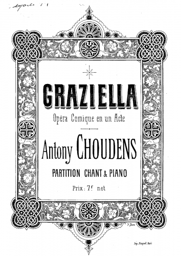 Choudens - Graziella - Vocal Score - Score