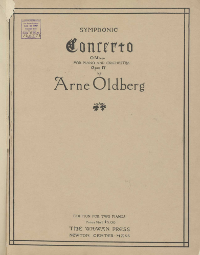 Oldberg - Piano Concerto No. 1 - For 2 Pianos - Score