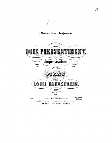 Blumschein - Doux pressentiment, Op. 6 - Score