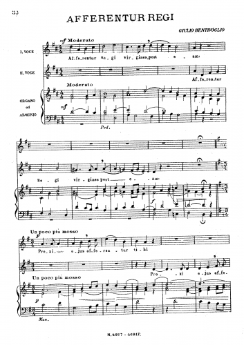 Bentivoglio - Afferentur regi - Score