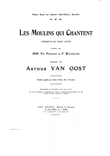 Oost - Les moulins qui chantent - Vocal Score - Score