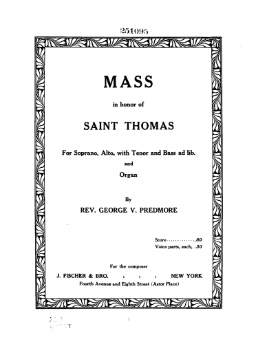 Predmore - Mass in Honor of Saint Thomas - Score