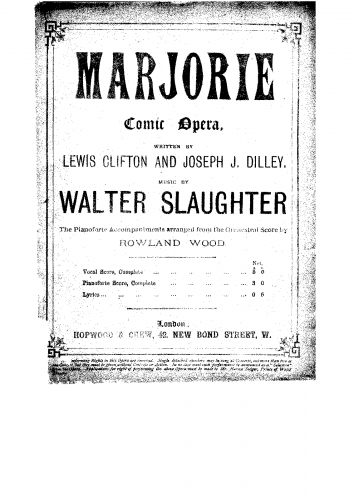 Slaughter - Marjorie - Vocal Score - Score