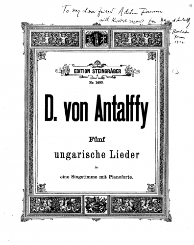 Antalffy-Zsiross - 5 ungarische Lieder - Score