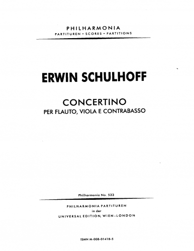 Schulhoff - Concertino per flauto, viola e contrabasso - Scores and Parts - Score