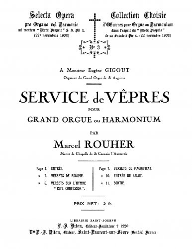 Rouher - Service de Vêpres - Score