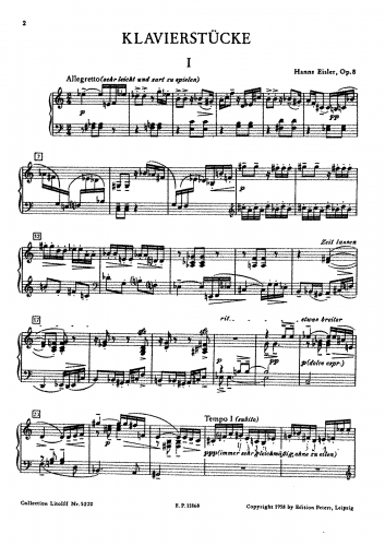 Eisler - 8 Klavierstücke, Op. 8 - Score