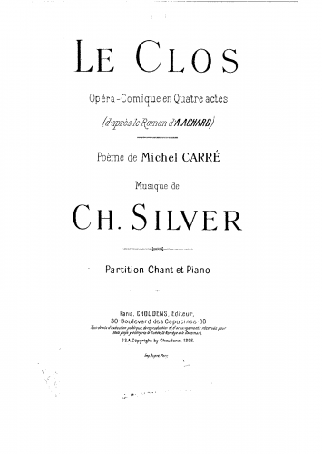 Silver - Le clos - Vocal Score - Score