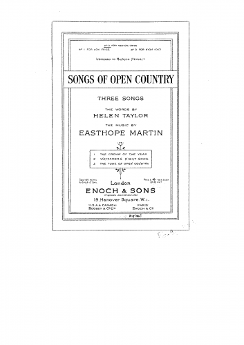 Martin - Songs of Open Country - Score