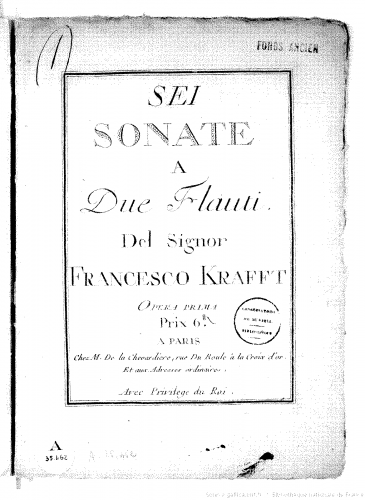 Krafft - 6 Sonatas for 2 Flutes, Op. 1 - Score