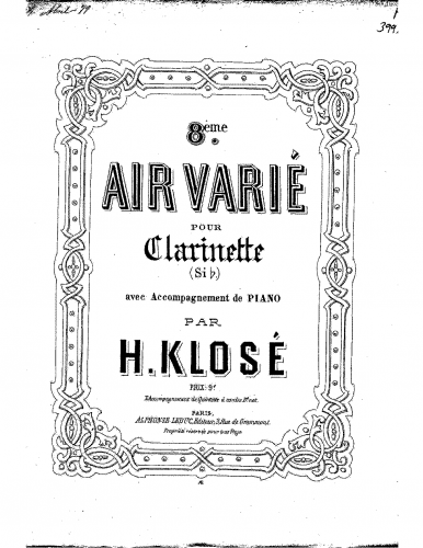 Klosé - Air varié No. 8 - Scores and Parts