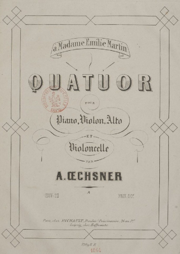 Oechsner - Piano Quartet - Scores and Parts