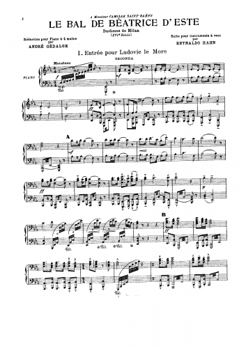 Hahn - Le bal de Béatrice dEste - For Piano 4 hands (Gédalge) - Score