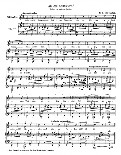 Procházka - An die Sehnsucht - Score