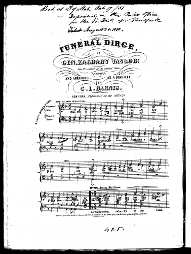 Barnes - Funeral Dirge of Gen. Zachary Taylor - Score