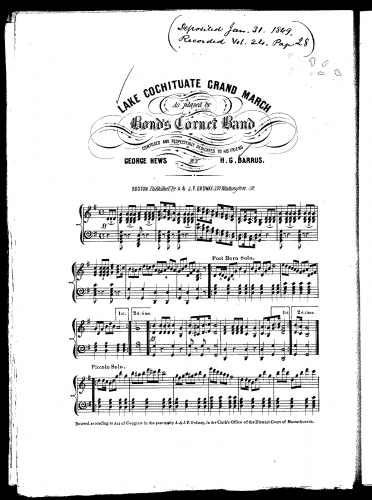 Barrus - Lake Cochituate Grand March - For Piano - Score