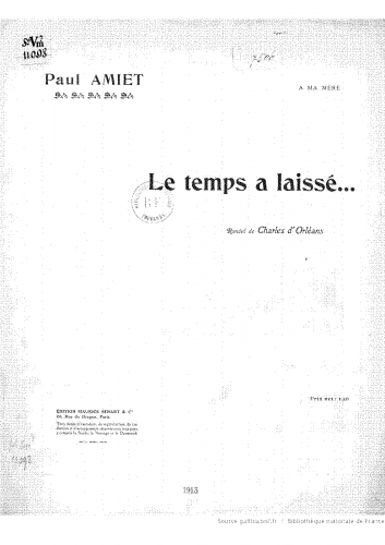 Amiet - Le temps a laissé son manteau - Score