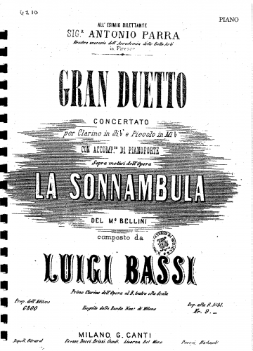 Bassi - Gran Duetto Concertato dell'opera 'La Sonnambula' - Scores and Parts