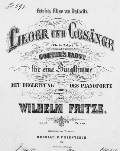 Fritze - Lieder und Gesänge aus Goethes Faust - score