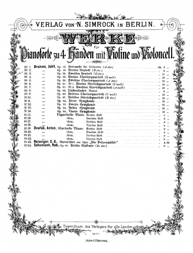 Brahms - Symphony No. 1 - For Violin, Cello and Piano 4 hands (Hermann)