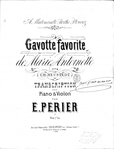 Neustedt - Gavotte Favorite de Marie-Antoinette - For Violin and Piano (Périer)