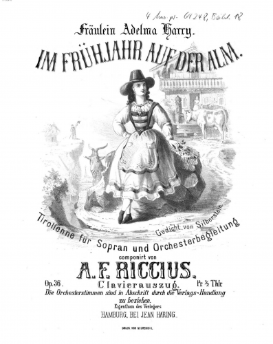 Riccius - Im Frühjahr auf der Alm, Op. 36 - Vocal Score - Score