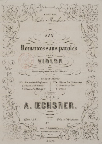 Oechsner - 6 Romances sans paroles, Op. 24 - Scores and Parts