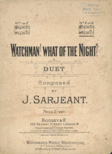 Sarjeant - Watchman, What of the Night? - score