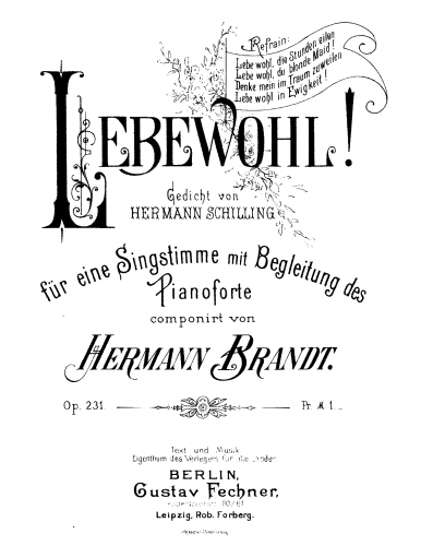 Brandt - Lebewohl!, Op. 231 - Score