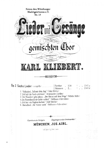 Kliebert - 6 Lieder - Score