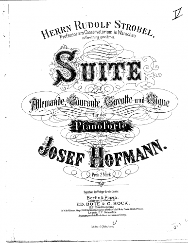 Hofmann - Suite for pianoforte - Piano Score