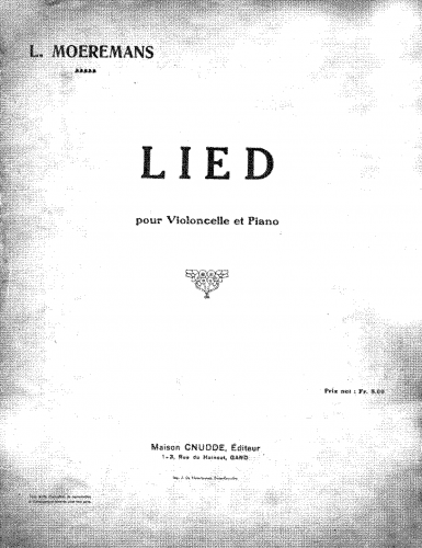 Moeremans - Lied - Piano score and Cello part