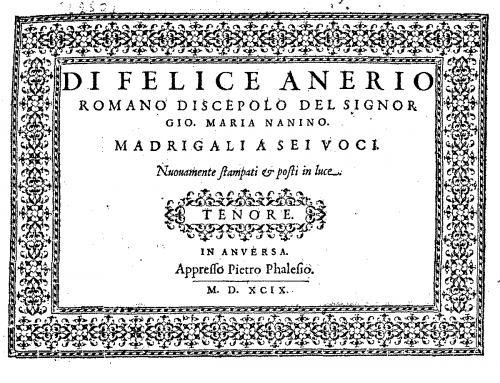 Anerio - Madrigali a sei voci - Tenor partbook only