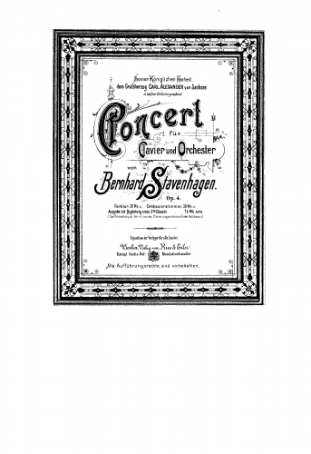 Stavenhagen - Piano Concerto No. 1, Op. 4 - For 2 Pianos 4 hands (Hutcheson) - Score