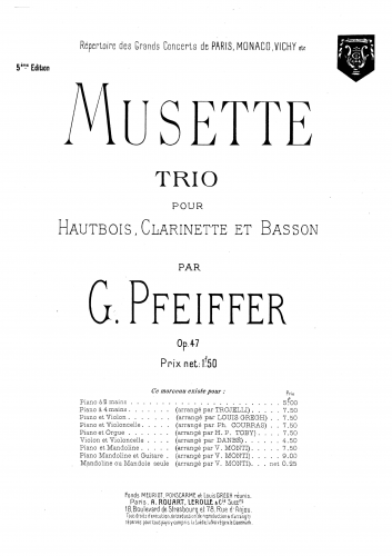 Pfeiffer - Trois feuillets d'album pour piano, Op. 47 - No. 1: Musette For Oboe, Clarinet and Bassoon (composer)