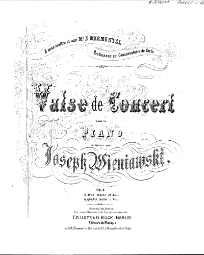 Wieniawski - Valse de Concert, Op. 3 - For Piano 4 hands (Schneider) - Score