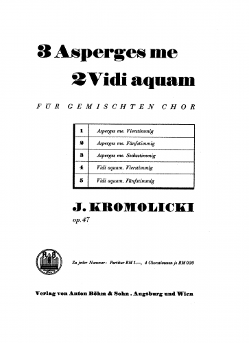 Kromolicki - 3 Asperges me, 2 Vidi aquam - Score