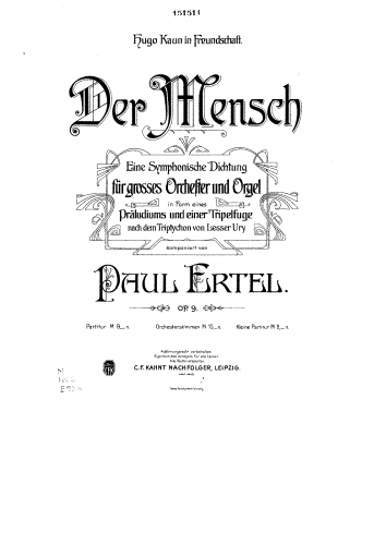 Ertel - Der Mensch, Op. 9 - Full Score - Score