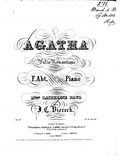 Viereck - Agatha - Piano Score - Score