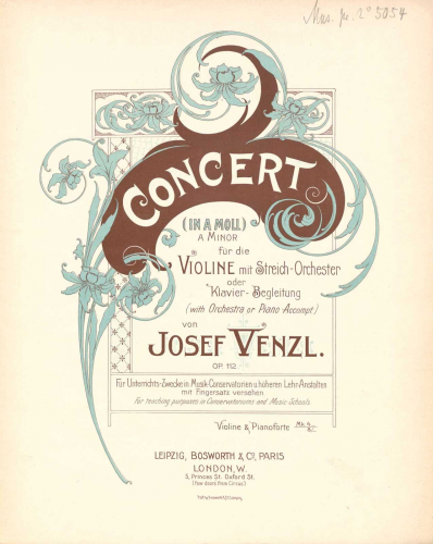 Venzl - Violin Concerto - For Violin and Piano