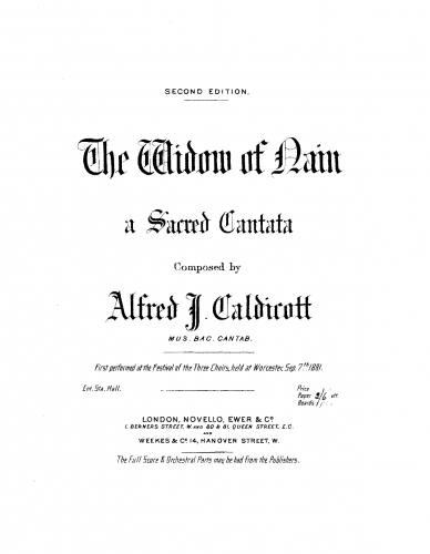 Caldicott - The Widow of Nain - Vocal Score - Score